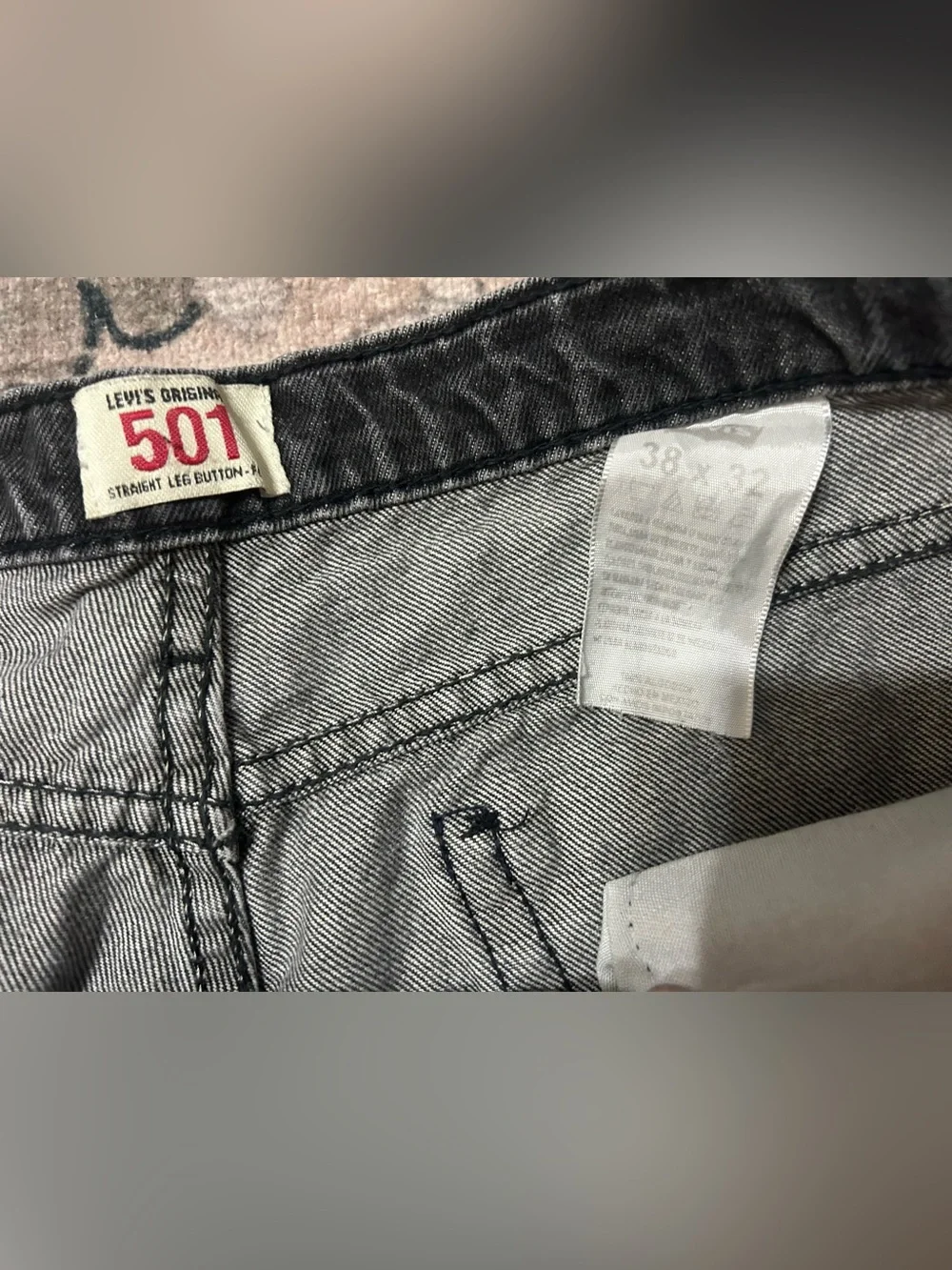 Vintage Levis 501 Jeans Size 38x30 Button Fly Faded Black Gray Made In Mexico